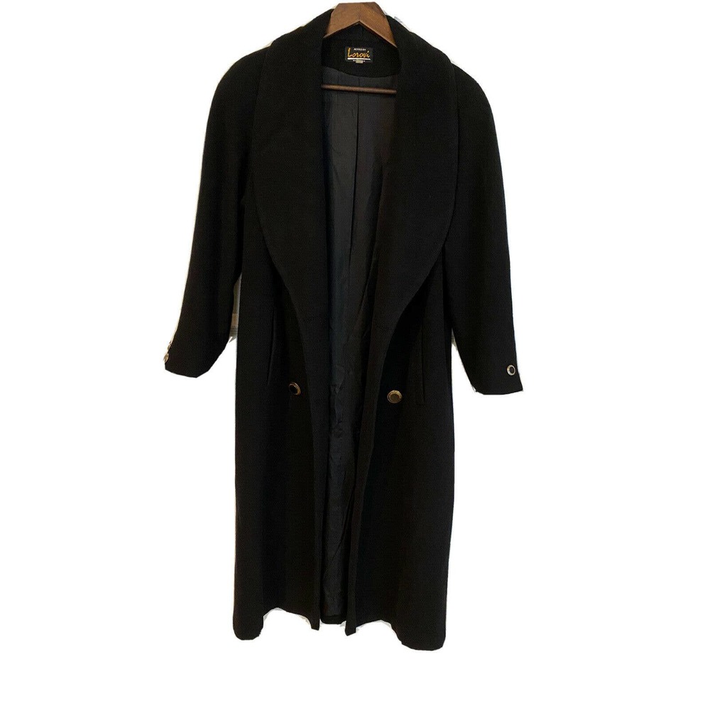 Lorovi Womens Black Full Length 45” Jacket Coat 75% Wool Blend Sz 8 Made in USA